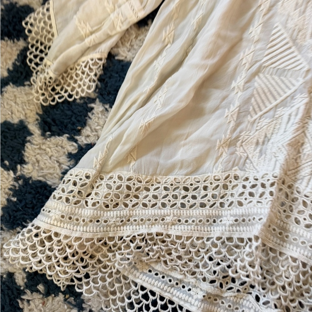Johnny Was Sheer Embroidered Crochet Tunic Blouse Cream Ivory lace - Picture 3 of 4
